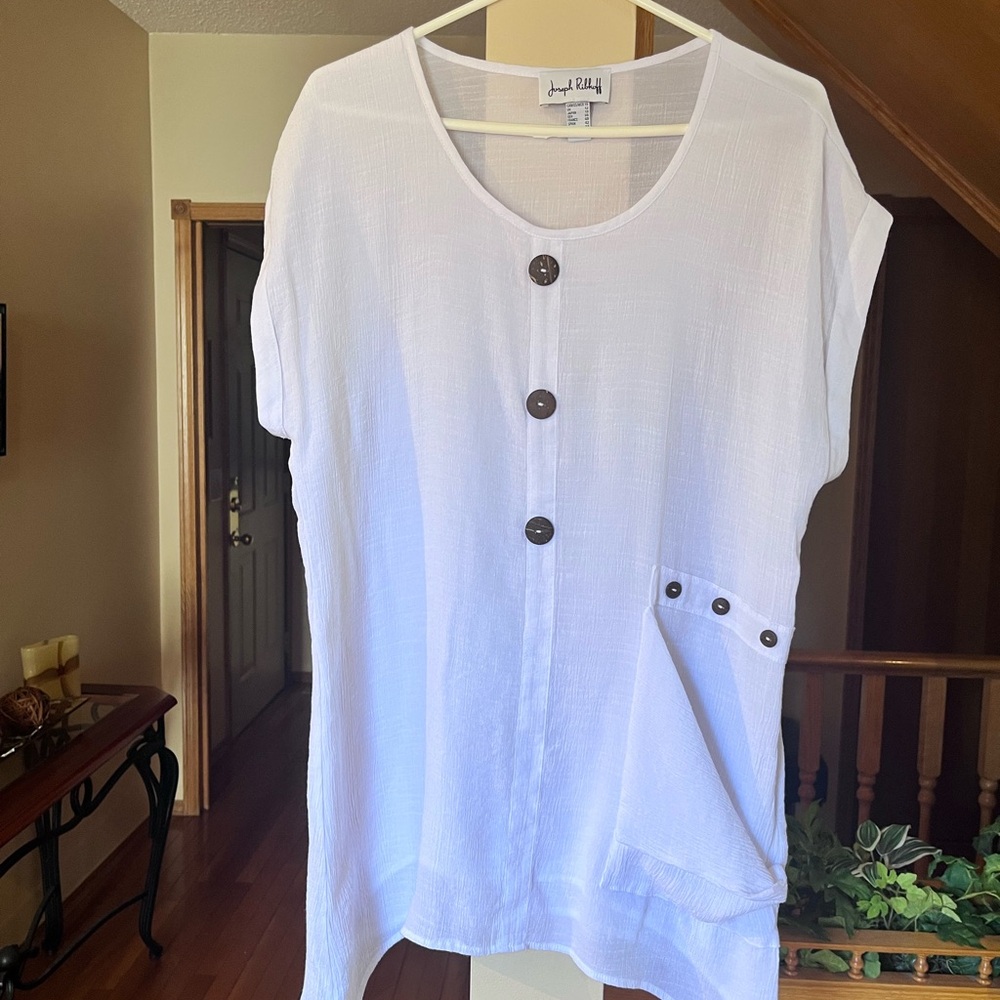 Joseph Ribkoff White Button-Accent Tunic or Bathing Suit Cover Up